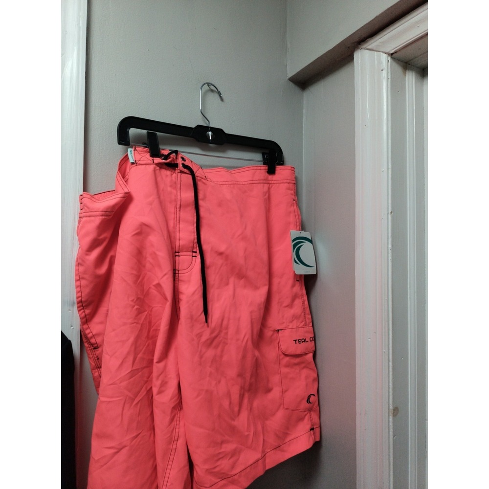 Teal Cove  Men's Fiery Coral  Bright Cargo Eboard Swim Trunks Size XXL New